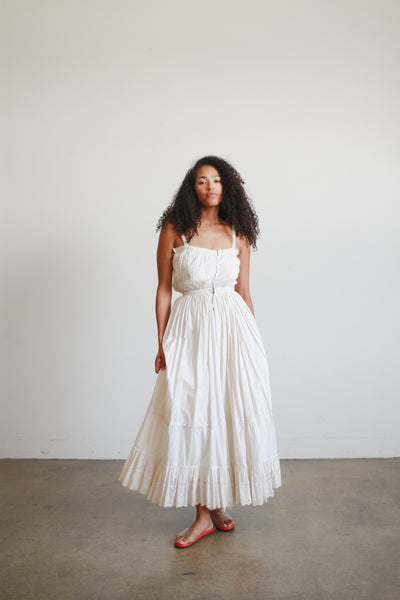 1960s Ecru Cotton Prairie Style Dress