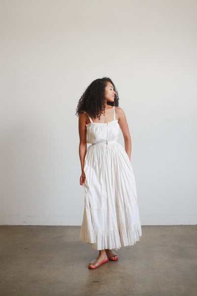 1960s Ecru Cotton Prairie Style Dress
