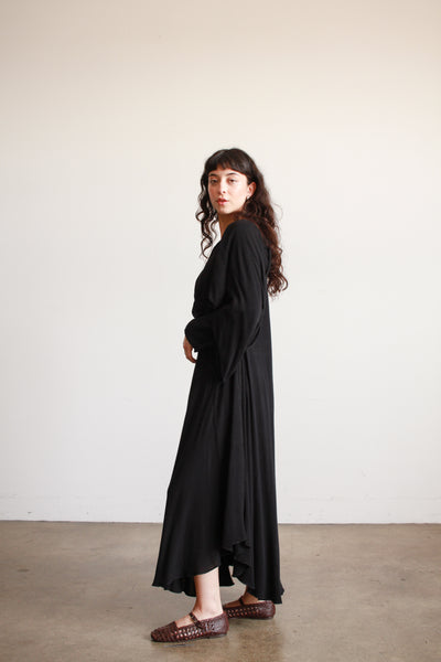 1980s Laise Adzer Black Cotton Draped Dress