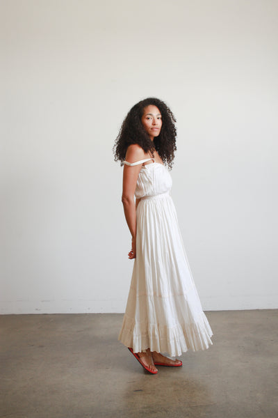 1960s Ecru Cotton Prairie Style Dress