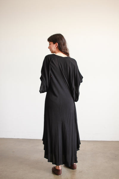 1980s Laise Adzer Black Cotton Draped Dress