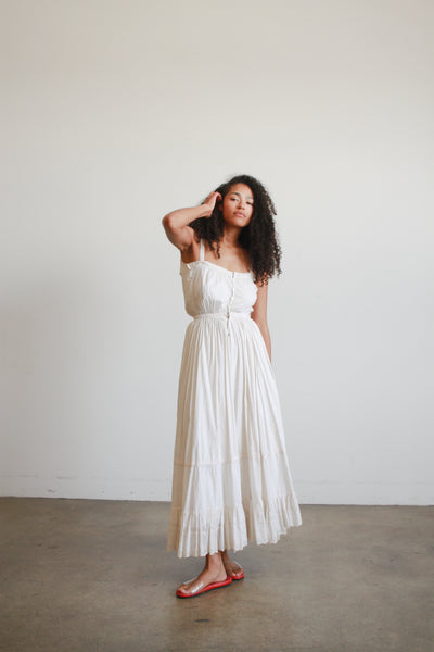 1960s Ecru Cotton Prairie Style Dress