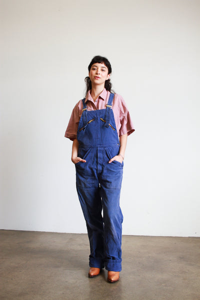 1970s French Navy Blue Zip Overalls