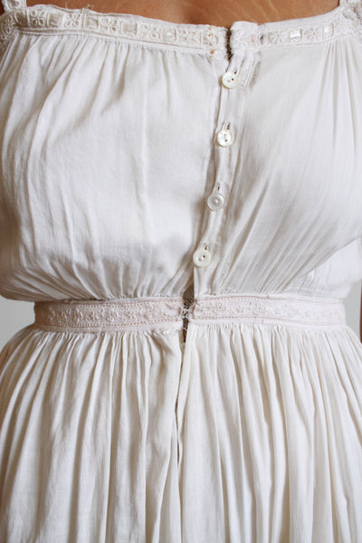 1960s Ecru Cotton Prairie Style Dress