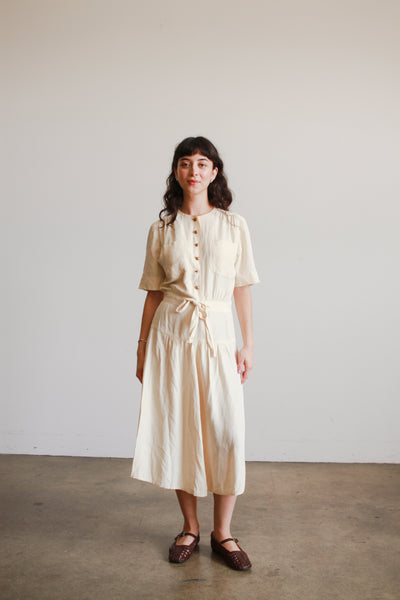 1940s Cream Rayon Button Down Dress