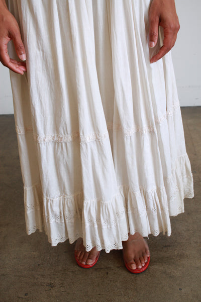 1960s Ecru Cotton Prairie Style Dress