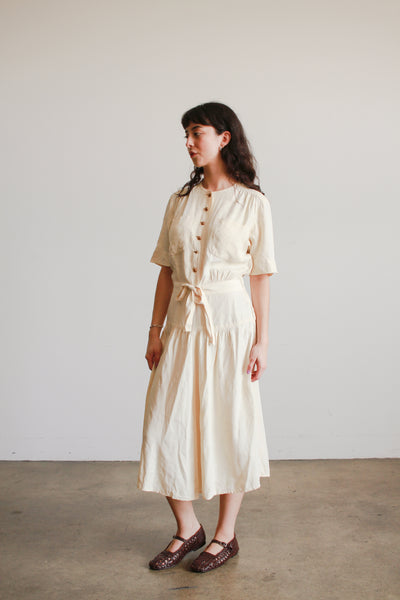 1940s Cream Rayon Button Down Dress