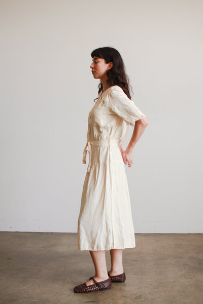 1940s Cream Rayon Button Down Dress