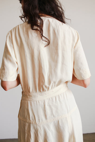 1940s Cream Rayon Button Down Dress