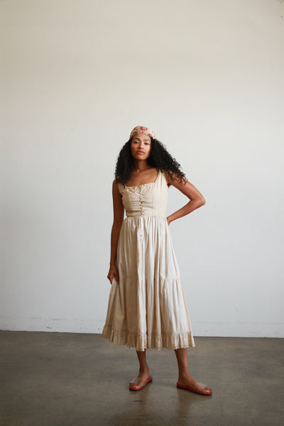 1960s Beige Milkmaid Cotton Dress