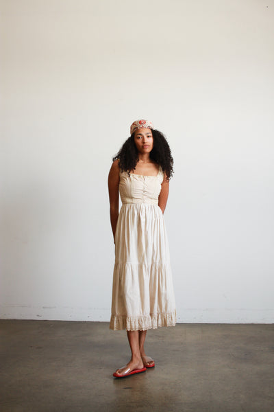 1960s Beige Milkmaid Cotton Dress
