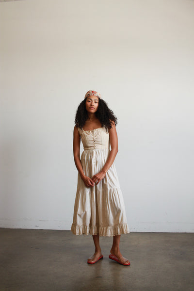 1960s Beige Milkmaid Cotton Dress