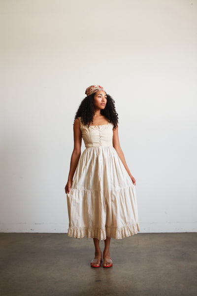 1960s Beige Milkmaid Cotton Dress