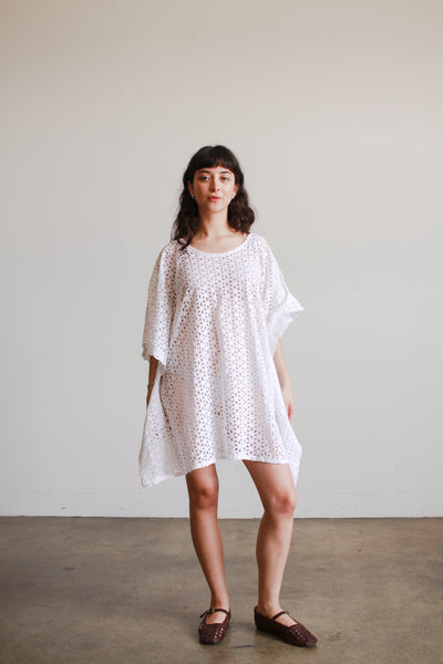 1980s White Cotton Eyelet Kaftan