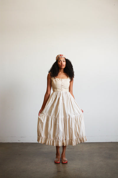 1960s Beige Milkmaid Cotton Dress