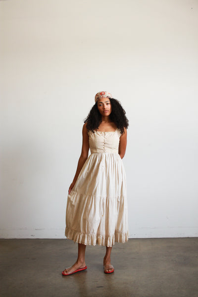 1960s Beige Milkmaid Cotton Dress
