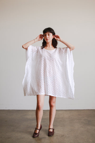 1980s White Cotton Eyelet Kaftan