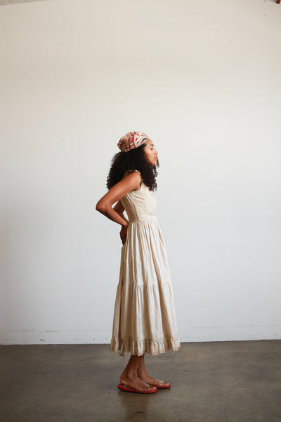 1960s Beige Milkmaid Cotton Dress