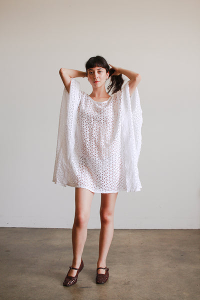 1980s White Cotton Eyelet Kaftan