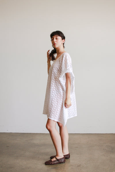 1980s White Cotton Eyelet Kaftan