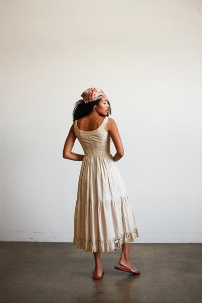 1960s Beige Milkmaid Cotton Dress