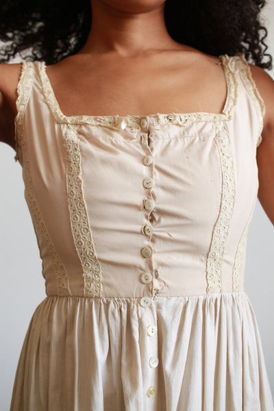 1960s Beige Milkmaid Cotton Dress