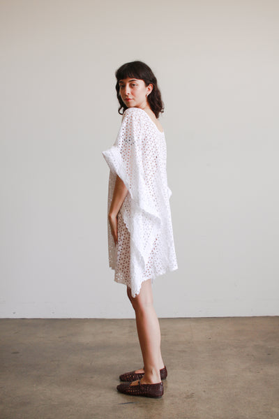 1980s White Cotton Eyelet Kaftan