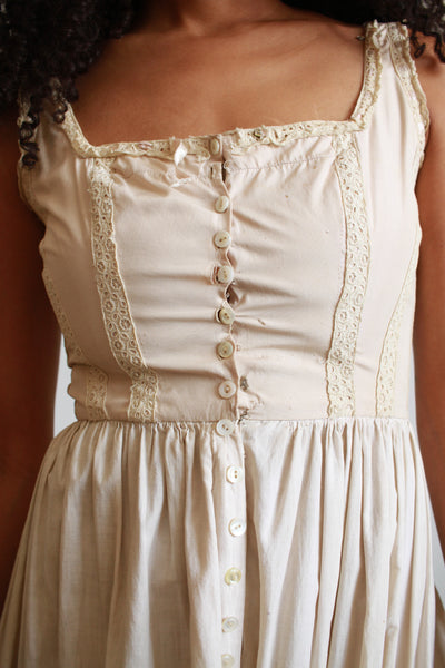 1960s Beige Milkmaid Cotton Dress