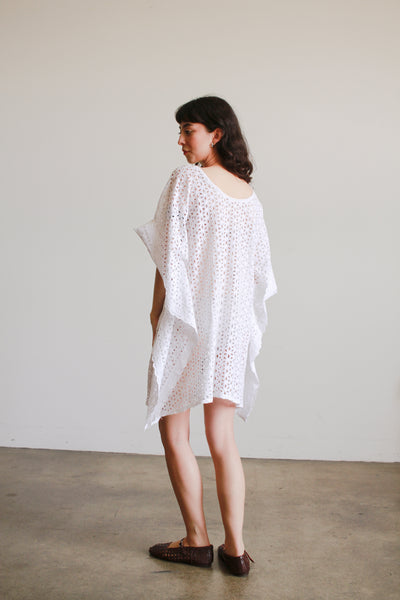 1980s White Cotton Eyelet Kaftan