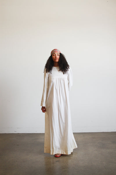 1970s White Lace Bib Ribbed Maxi Dress