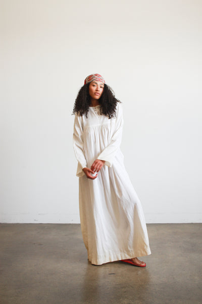 1970s White Lace Bib Ribbed Maxi Dress