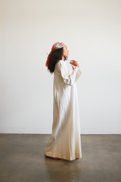 1970s White Lace Bib Ribbed Maxi Dress