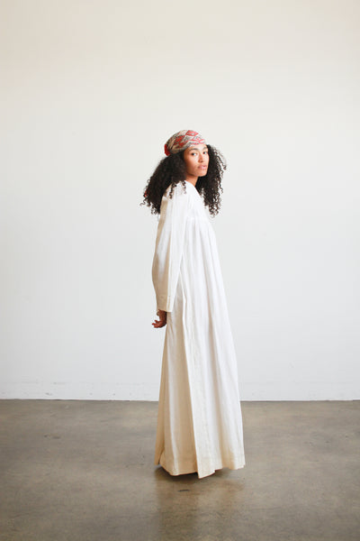 1970s White Lace Bib Ribbed Maxi Dress