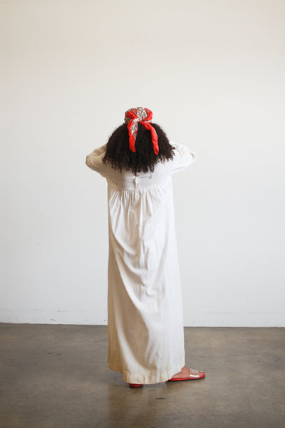 1970s White Lace Bib Ribbed Maxi Dress