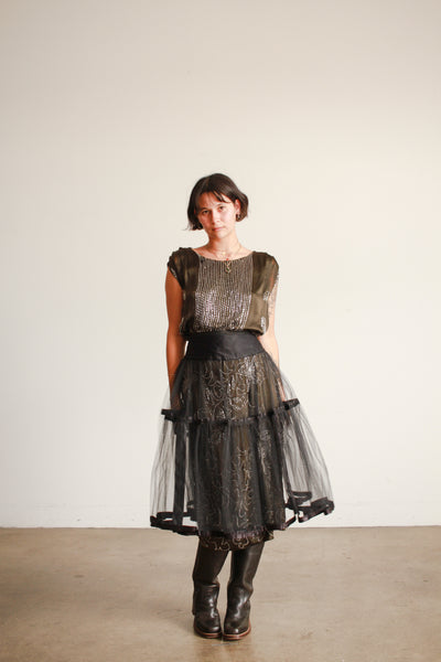 1950s Black Mesh Sheer Crinoline Skirt