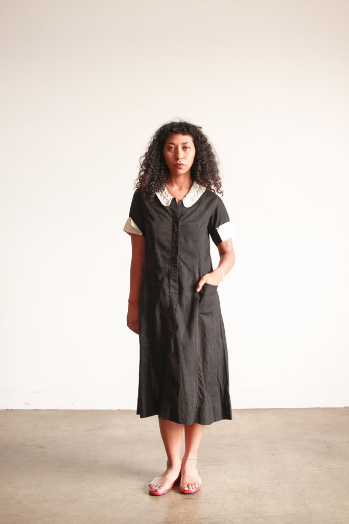 short sleeve black cotton dress Co Short Sleeve Belted Midi Dress