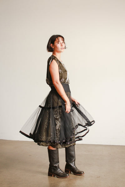 1950s Black Mesh Sheer Crinoline Skirt