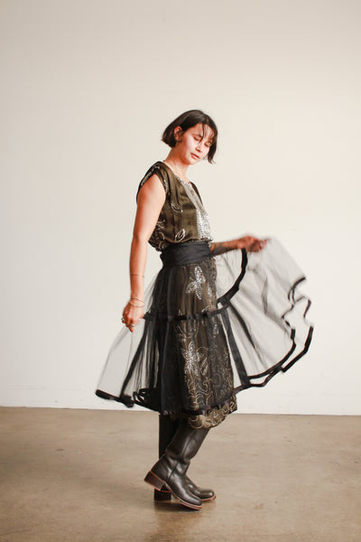 1950s Black Mesh Sheer Crinoline Skirt