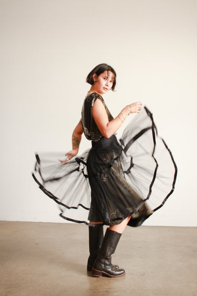 1950s Black Mesh Sheer Crinoline Skirt