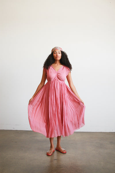 1930s Foxglove Pink Chiffon Smock Dress