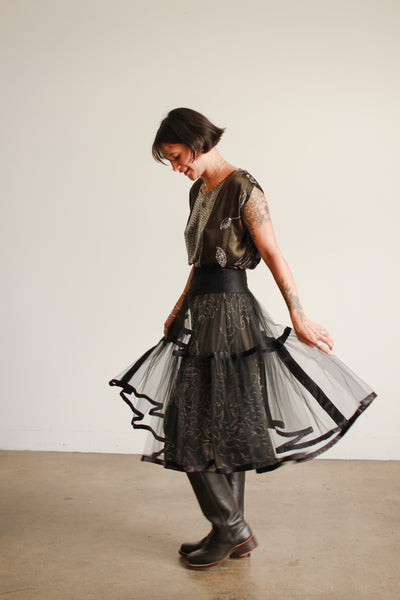 1950s Black Mesh Sheer Crinoline Skirt