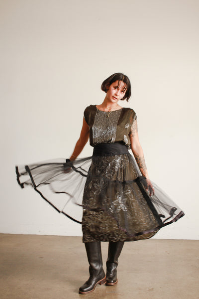 1950s Black Mesh Sheer Crinoline Skirt