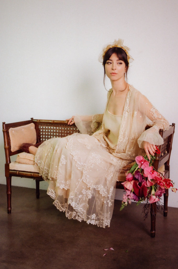 1920s Ecru Embroidered Butterfly Lace Dress Blossom Vintage 1920s Ecru Embroidered Butterfly Lace Dress Blossom Vintage