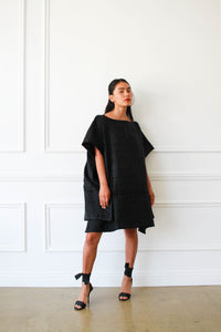 1980s Black Quilted Sculptural Dress