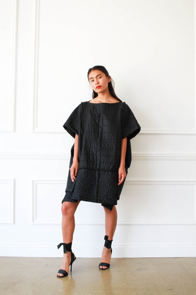 1980s Black Quilted Sculptural Dress