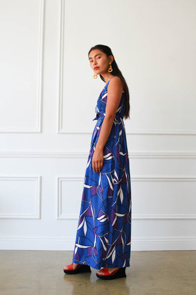 1960s Hawaiian Barkcloth Maxi Dress