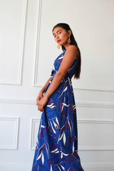 1960s Hawaiian Barkcloth Maxi Dress