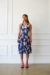 1980s Hawaiian Print Cotton Halter Dress