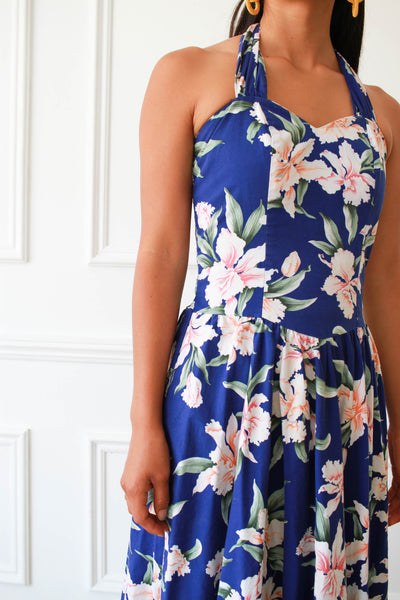 1980s Hawaiian Print Cotton Halter Dress