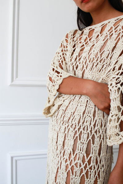 1980s Cream Crochet Knit Tunic